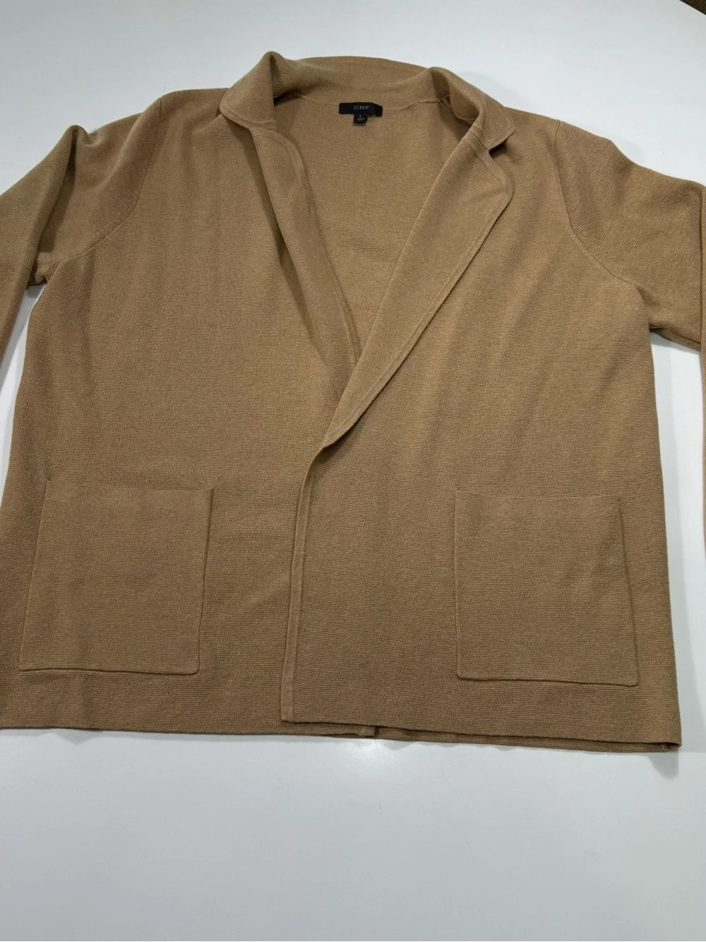 J. Crew Cotton Wool Blend Camel Knit Blazer-Style Cardigan Coatigan Size Large